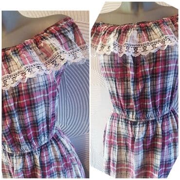 haljine elipsa: NOVA KARIRANA HALJINA M Prelepa nova haljina,off the shoulder Pazuh do — 4
