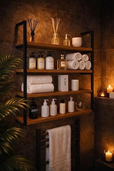 forma ideale ormari akcija cene: Zidne police za kupatilo – metal/drvo - Moderan, funkcionalan set — 2