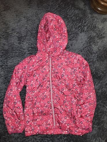 paket garderobe za devojcice: Dečja jakna sa kapuljačom – roze, sa cvetnim printom - Veličina: 4–5 — 1