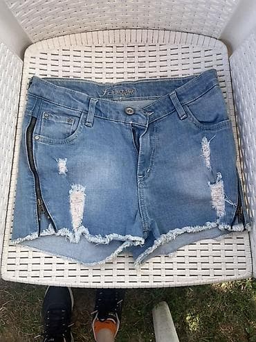 Ženske teksas šorts pantalone sa efektom ispranog džinsa i