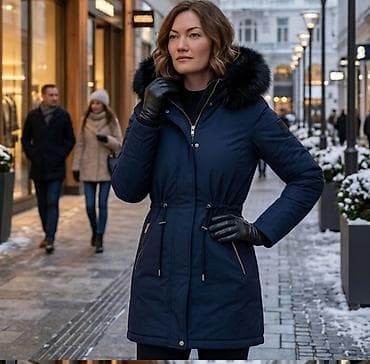 kape sa krznom: Ženska zimska parka jakna – tamnoplava - Topla, duga silueta do iznad — 1