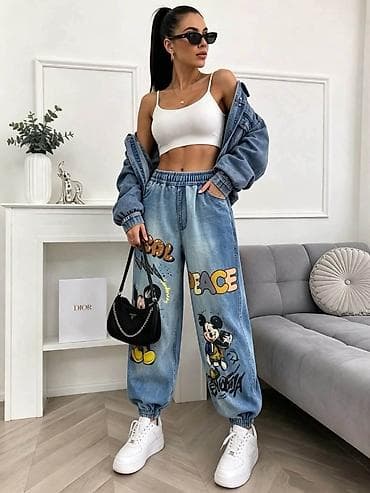 pentagon pantalone: Ženske pantalone sa printom crtanih junaka – street style model - — 3