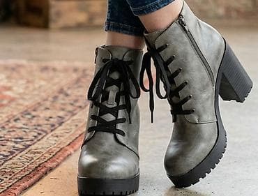 juznjacko srce: Ženske gležnjače sa petom – sivo - Materijal: glatka eko koža u sivoj — 1