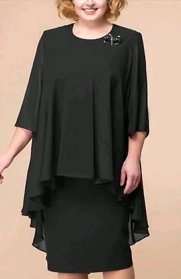 mona plava haljina: Elegantna ženska komplet-haljina sa asimetričnim gornjim slojem - — 3