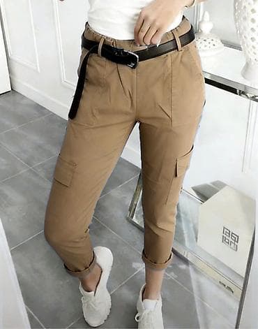 roze odelo: Ženske cargo pantalone sa elastičnim pojasom i remenom - Krojevi: uži — 3