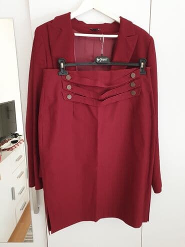 zenski kompleti pantalone i sako: Jednobojni, bоја - Bordo — 3