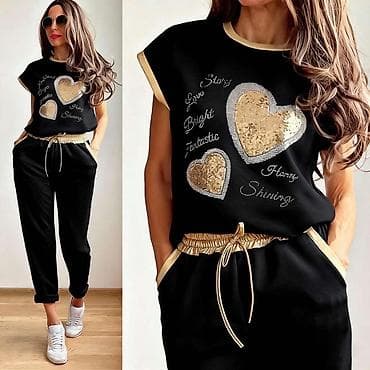 katrin kompleti: ✨Ženski dvodelni komplet – trenerka sa šljokicama u obliku srca ✅3300 — 7