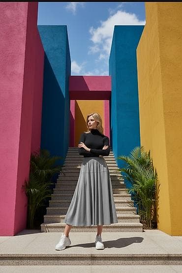 kaftan novi pazar: Ženska midi suknja sa A-krojem i elastičnim pojasom - Dužina: midi — 4