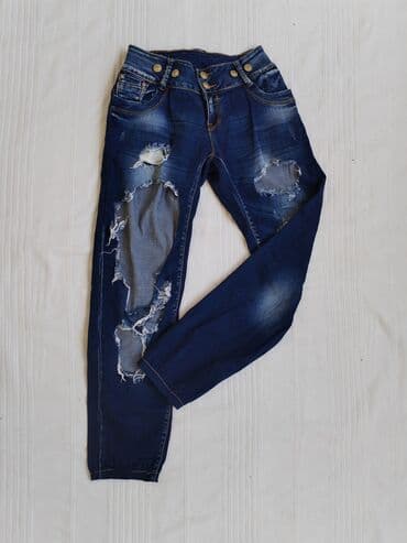 Women's Pants, Jeans, Shorts: Ženske farmerke sa visokim strukom u tamnoplavoj boji. Farmerke imaju — 1