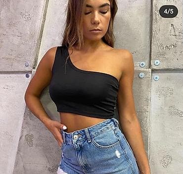 Crop top na jedno rame sa elastinom. Cena,plava,svetlo plava,svetlo