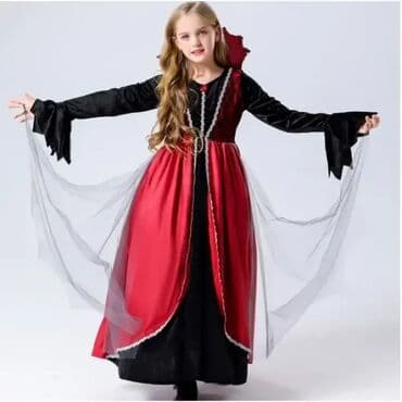 crna haljina za devojcice: Vampiresa vampirka Haljina na visokom crvenom kragnom 90-110 110-120 — 2