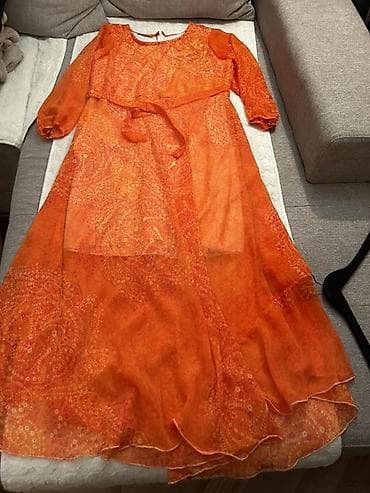 Haljine: Ženska haljina – narandžasta, midi/dužina do članaka, lepršava - — 7