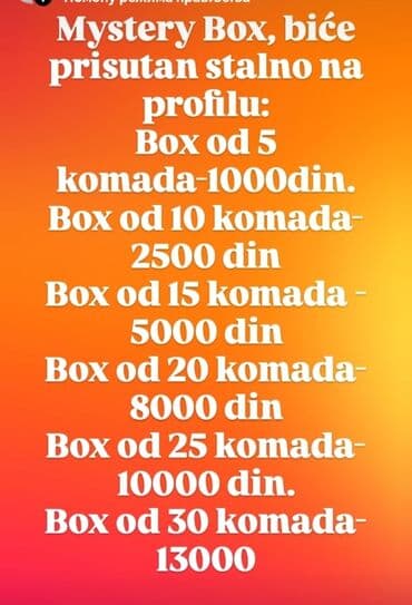 Auto services: Mystery Box – stalno dostupan na profilu. Opcije: - Box od 5 komada – — 1