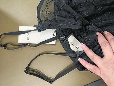 gucci duks: Crni mrežasti bodi sa monogram uzorkom. - Materijal: prozirna — 3