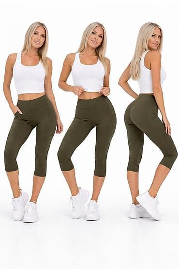 prsluk koji greje: Ženske sportske 3/4 helanke – maslinasto zelene - Kroj: visoki struk — 1