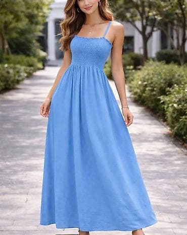 boho haljine bele: Duga letnja haljina na tanke bretele - Kroj: maxi dužina sa A-krojem; — 4