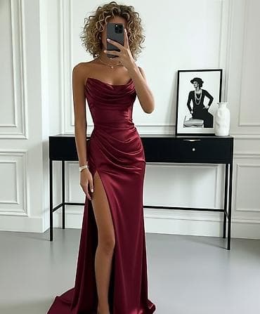 zlatibor mona: Elegantna večernja haljina bez bretela, od glatkog satenskog — 7