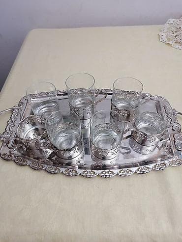 stakleni lonac za kuvanje: Komplet za posluživanje pića – dekorativni poslužavnik sa 6 čaša i — 2