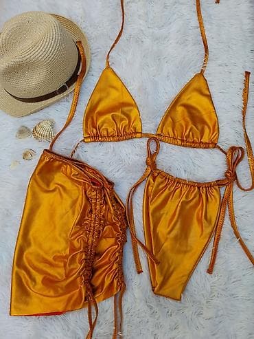 Venčanice i aksesoari: Ženski trodelni kupaći set – metalik narandžasta - Set sadrži: bikini — 6