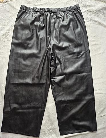 Kućna odeća: M&S ženske pantalone od eko kože – crne - Model: ravne nogavice — 2