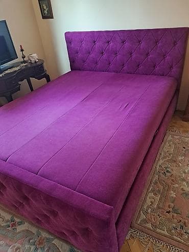 jysk ormari za hodnik: Tapacirani bračni krevet – ljubičasti baršun - Dimenzije ležajne — 3