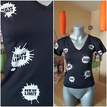 tople pidžame: Ženska majica kratkih rukava sa V-izrezom. Crna podloga sa belim — 2