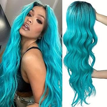 svetlece pidzame cena: Duga talasasta perika u nijansama tirkiza i akvamarina - Stil: duga — 1