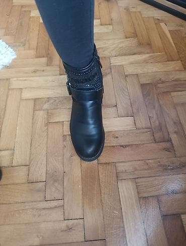 crne air force 1: Ženske crne gležnjače sa ukrasnim nitnama i kamenčićima - Model — 4