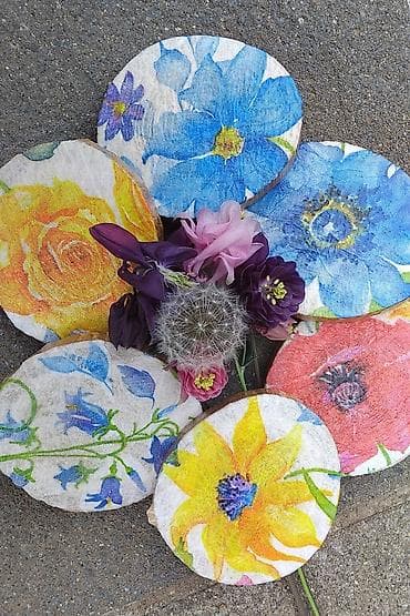 krevete i ugaonici: Ručno rađeni podmetači za čaše – setovi sa floralnim i tropskim — 1