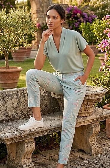 Komplet: Pantalone i Bluza.Ženske pantalone sa printom – svetloplava