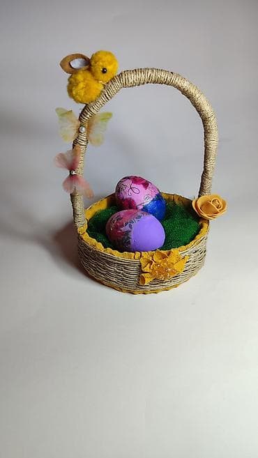 Rasveta: Uskršnja dekorativna korpica sa ručno oslikanim jajima - Ručno rađena — 4
