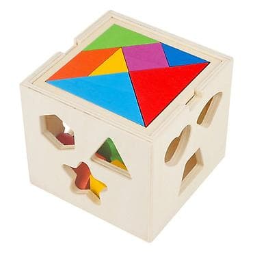 Kocke za decu: Drvena edukativna kocka – sorter oblika i tangram 2-u-1 - Materijal — 6
