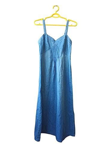 haljine od konca: Plava teksas/denim haljina na tanke bretele – Trendy Line - Dužina — 1