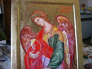 Ikona Sv Arhangel Mihail naslikana na dasci. Tempera, pozlata na lalafo.rs Ikona Sv Arhangel Mihail naslikana na dasci. Tempera, pozlata