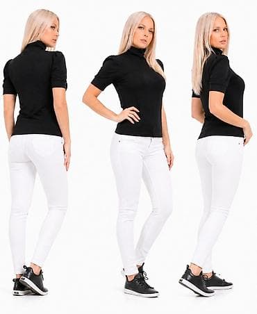 Majice kratkih rukava: Ženska crna majica sa kratkim rukavima i rol-kragnom - Kroj — 1