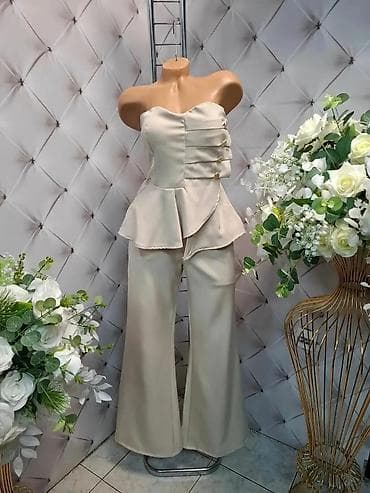 ženski kombinezoni h: Elegantni ženski komplet – top bez bretela i pantalone sa širokim — 3