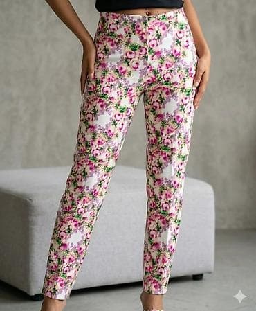 lace front perike: Ženske pantalone sa cvetnim printom - Model: uske, ravne nogavice do — 1