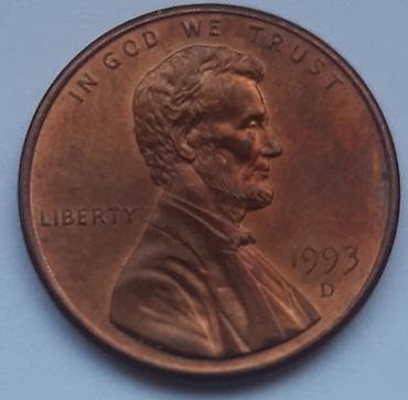 Američki jednocentni novčić (Lincoln cent), unc,godina 1993, kovnica