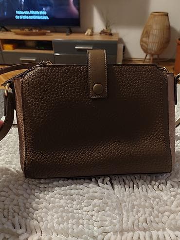 hermes torba cena: Ženska torba preko ramena – dvodelna, kožna tekstura, braon i bež — 1