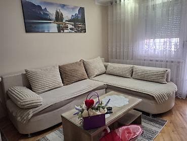 polovne kožne garniture: Ugaona garnitura na razvlačenje – bež - Model: L‑forma sa oblim — 1