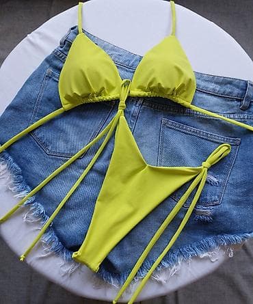 97 bele: Ženski bikini kupaći kostim – neon žuto - Model: trouglasti gornji — 3