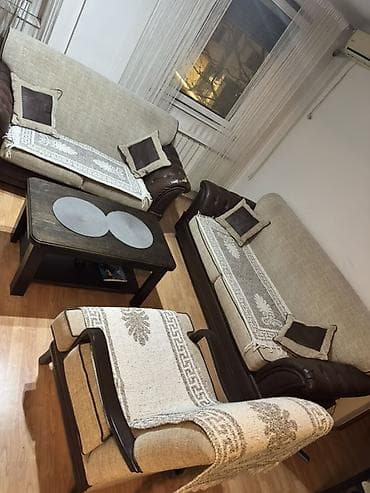 kozne garniture polovne: Dvosed, trosed i fotelja na prodaju. Kombinacija stofa i eko koze — 1