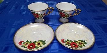 Ostala kuhinjska oprema: Set od dve šoljice za čaj/kafu sa tacnama – dekorativni porculan - — 1