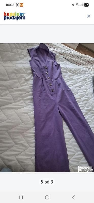 Overalls: Ženski letnji kombinezon bez rukava u lila/lavanda boji. - Kroj — 6