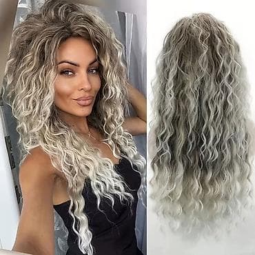siva torba: Duga talasasta perika – sivo/pepelnato plava ombre nijansa - Stil — 3
