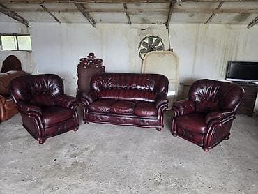 krevet trosed: Kožni garnitura – bordo - Sastav: trosed sa tri jastuka za sedenje + — 1