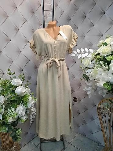 Haljine: Ženska maksi haljina sa puf rukavima i kaišem na vezivanje. Haljina — 3