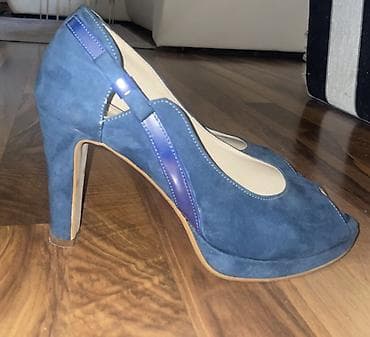 bata obuća novi sad: Plave ženske salonke s platformom i otvorenim prstima (peep toe), broj — 2