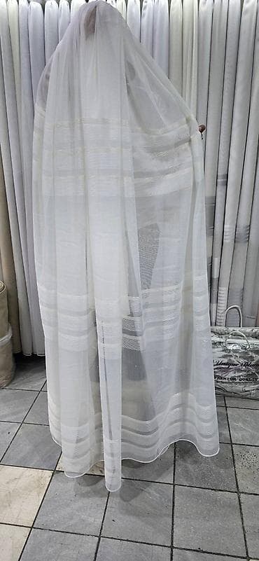 posteljina po meri: Poluprozirne zavese – bela i krem varijanta, sa tkanoj prugom/dekorom — 6