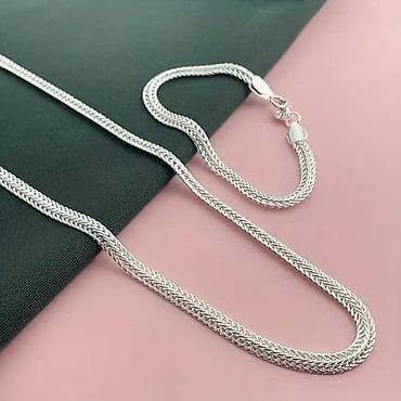 elegantni rep: Srebrni set lančić + narukvica – pleteni „foxtail” dizajn - — 4